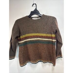 Vintage Wool Sweater Brown W/ Strips SHRUNKEN To A Small/Medium Neutral Boho 70s